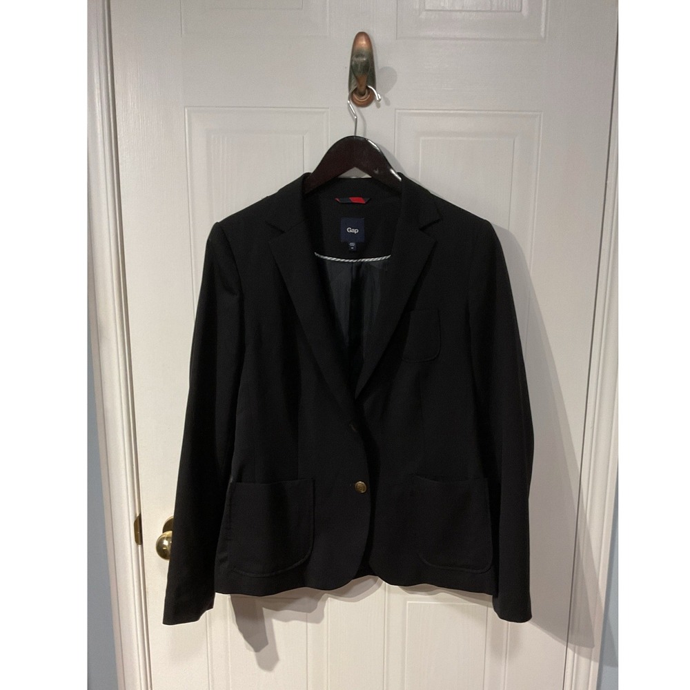 Gap Blazer Womens 10 Black Excellent Gold Button Twill Notched Lapel Pocket